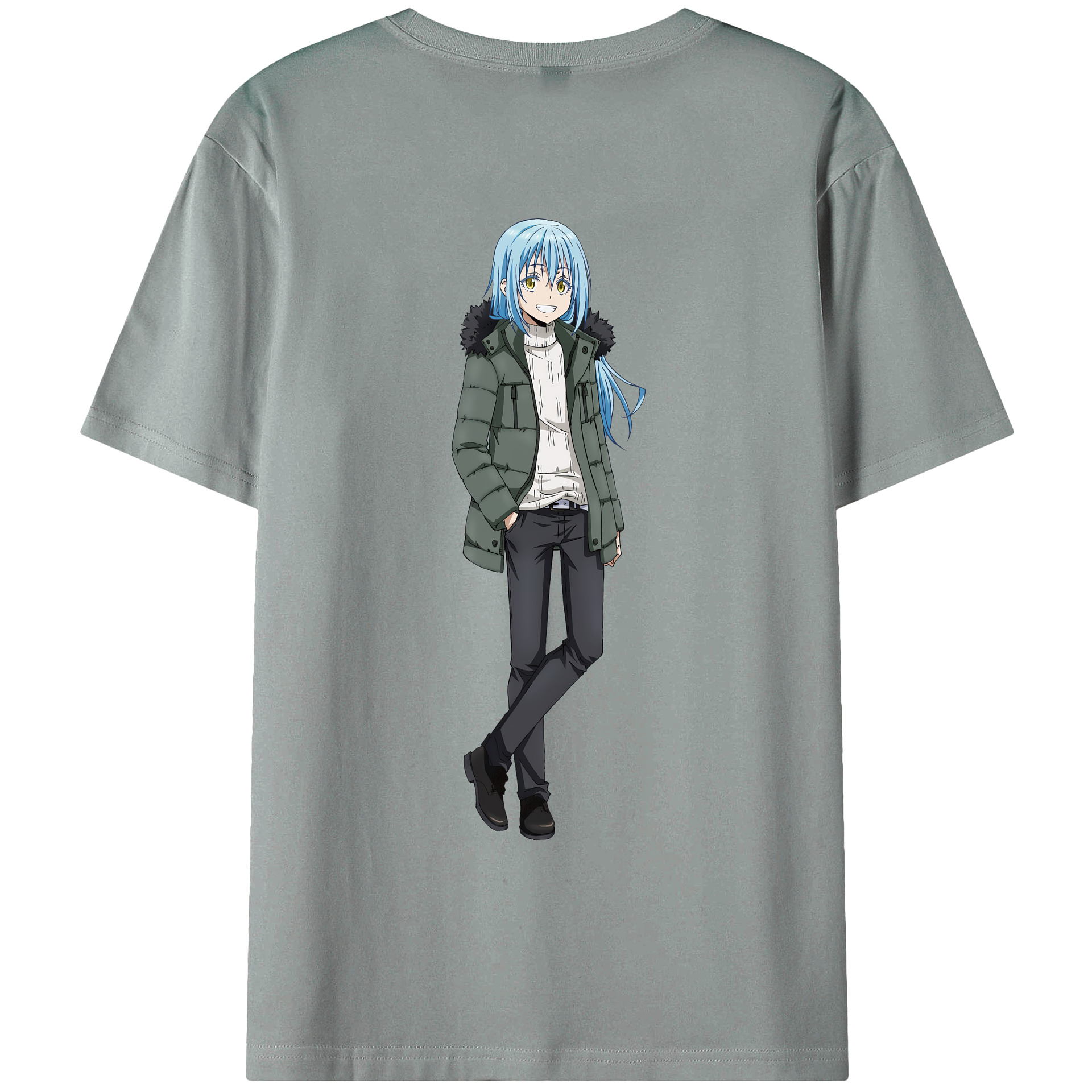 （画像用） 転スラ Regarding Reincarnated to Slime 綿100％ メンズ半袖Tシャツ（バックプリント） 通気性